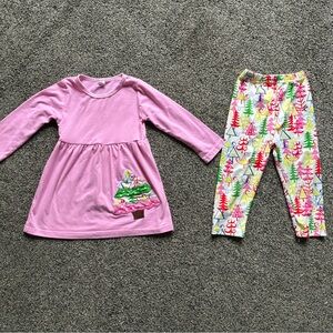 Boutique Toddler Girl Pink Christmas Dress and Legging, Size 18-24 Months